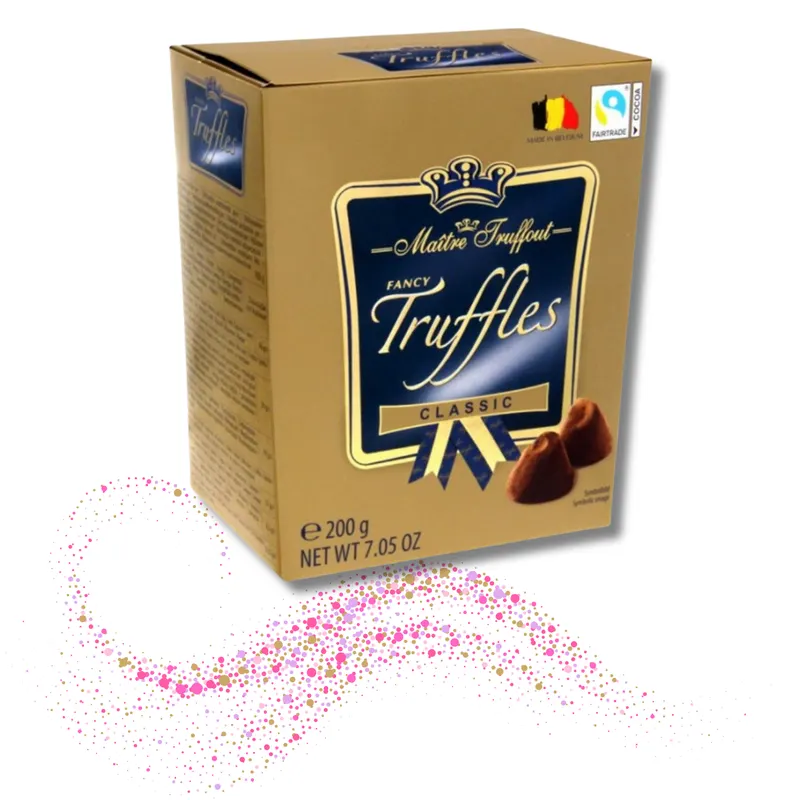 Zlaté truffle čokoládové lanýže Classic v balení 200 g z Belgie, prémiové pralinky od značky Maitre Truffout