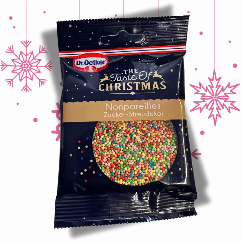 Barevné mini perličky od značky Dr. Oetker pro zdobení vánočního cukroví a dortů, balení 30 g