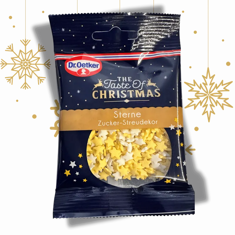Vánoční cukrové hvězdičky Dr. Oetker v bílé a žluté barvě, 30 g, na zdobení vánočního cukroví