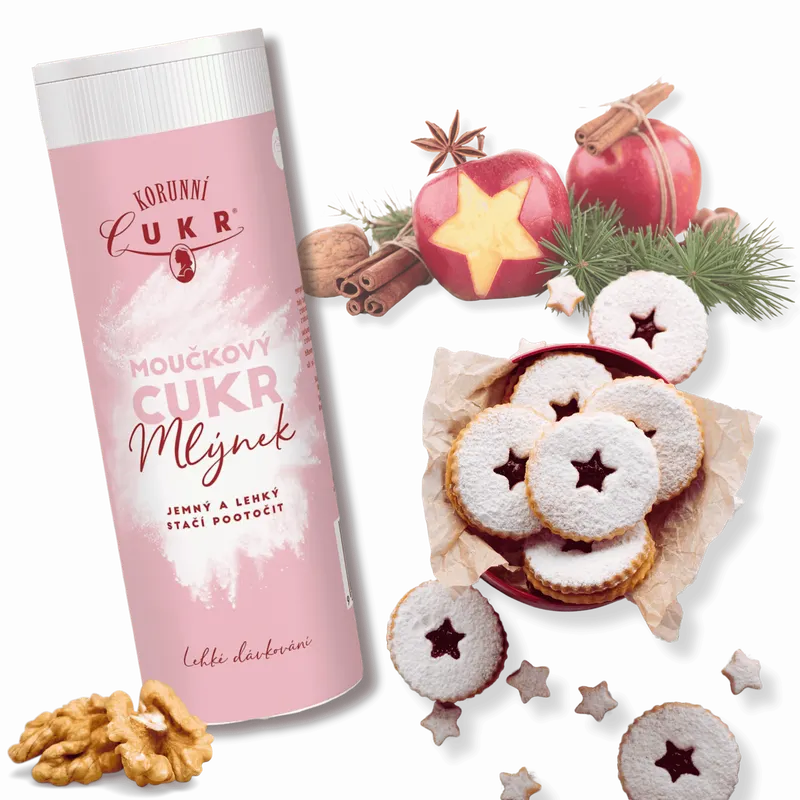 Moučkový cukr Kurunní v praktickém mlýnku, 250 g, na poprašování moučníků a cukroví