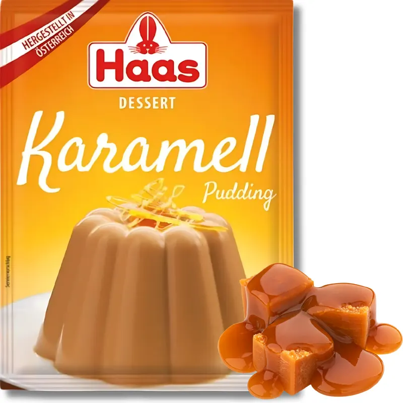 Dezertní puding HAAS s příchutí karamelu v sáčku 37 g pro přípravu krémů a zákusků