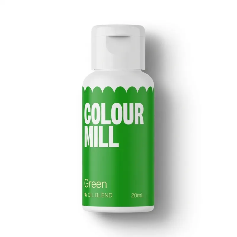 Tekutá olejová barva Colour Mill v zelené barvě o objemu 20 ml pro obarvení tukových krémů a čokolády