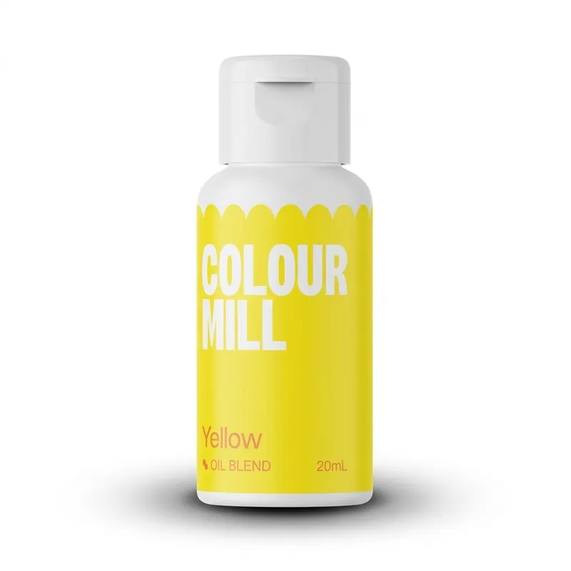 Tekutá olejová barva Colour Mill ve žluté barvě v objemu 20 ml na barvení čokoládových a máslových krémů