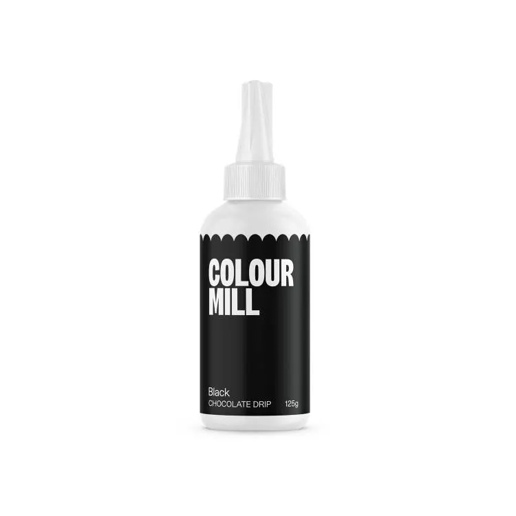 Čokoládová poleva Colour Mill Chocolate Drip Black v balení 125 g na tvorbu stékaných ozdob na dorty a sladkosti