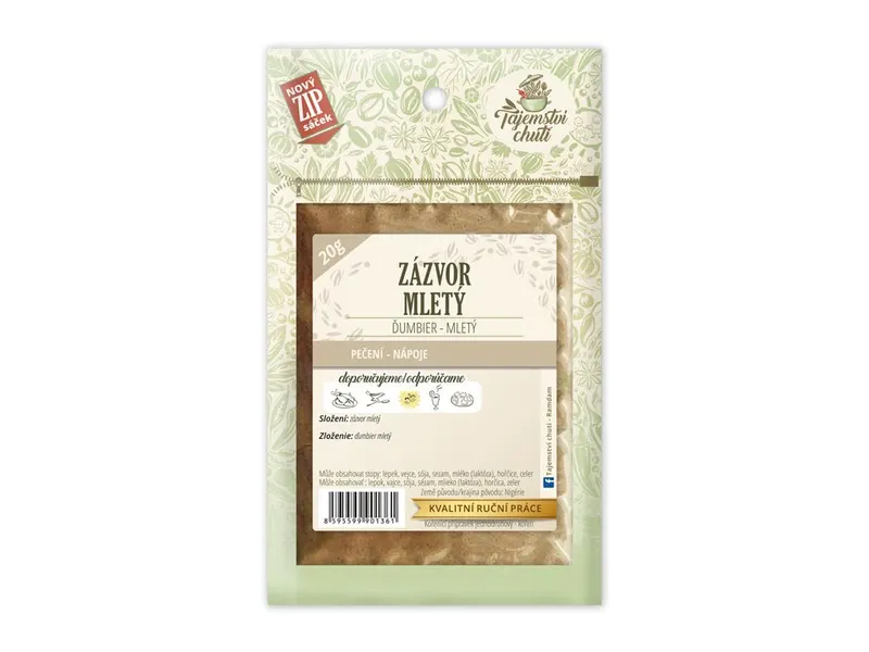 Mletý zázvor v balení 20 g, řemeslné koření vhodné do pečení, polévek i svařeného vína