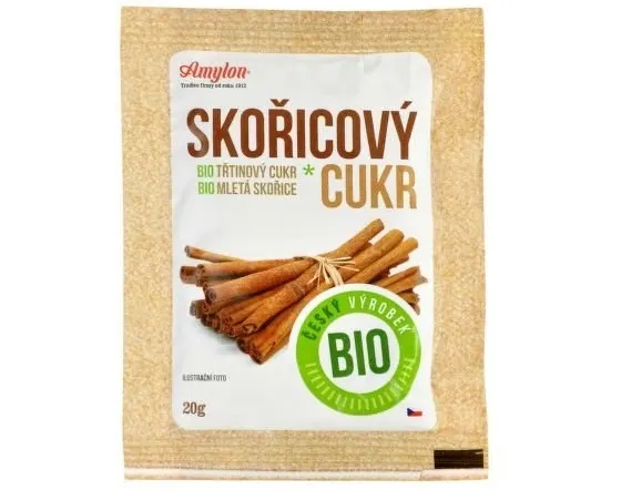 Skořicový cukr Amylon BIO v balení 20 g, vhodný na dochucení a posyp pečiva a dezertů