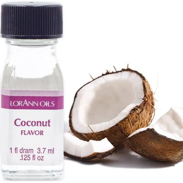 LorAnn aroma s příchutí kokosu, extra silné, v malém skleněném lahvičce 3,7 ml pro ochucování pečiva a krémů