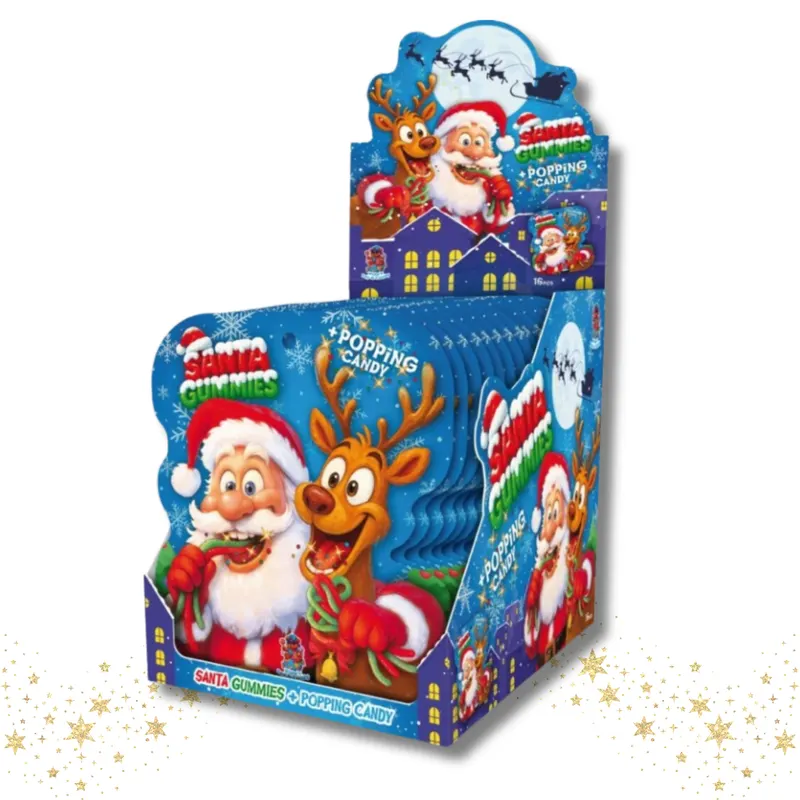 Vánoční cukrovinky Santa Gummiess s ovocnými želé tvary, barevnými želé špagetami a praskacím práškem pro děti