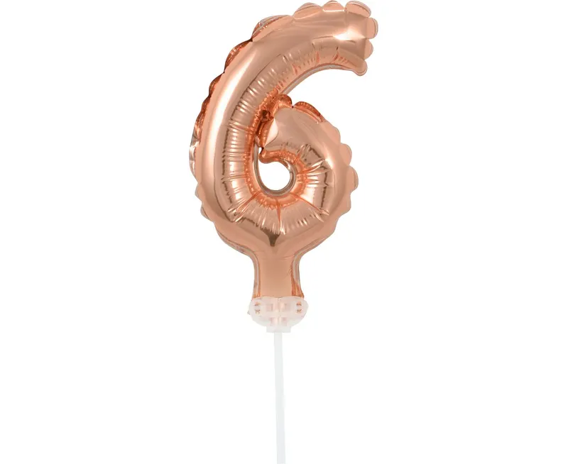 Nafukovací číslice 6 v lesklém rosegold provedení na dort pro oslavu, značka Godan, výška 13 cm