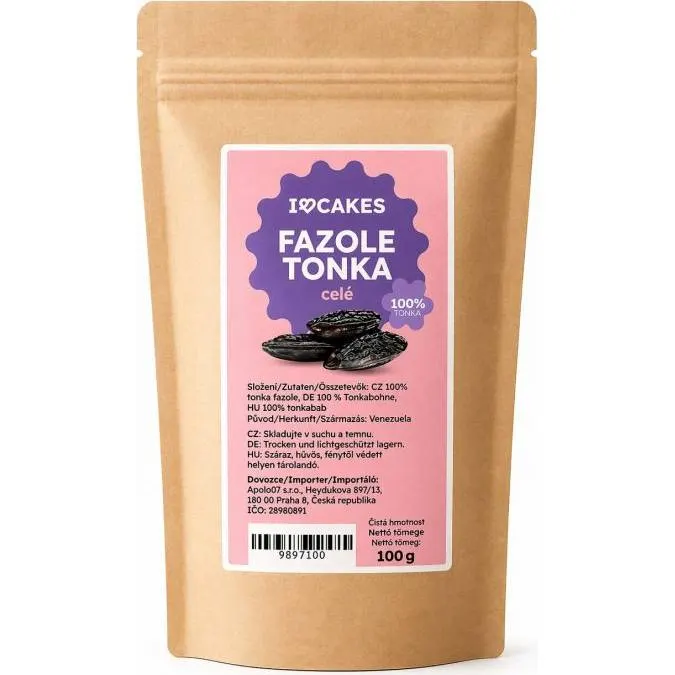Celé fazole tonka z Venezuely od značky I love Cakes v balení 100 g pro aromatizaci sladkých receptů