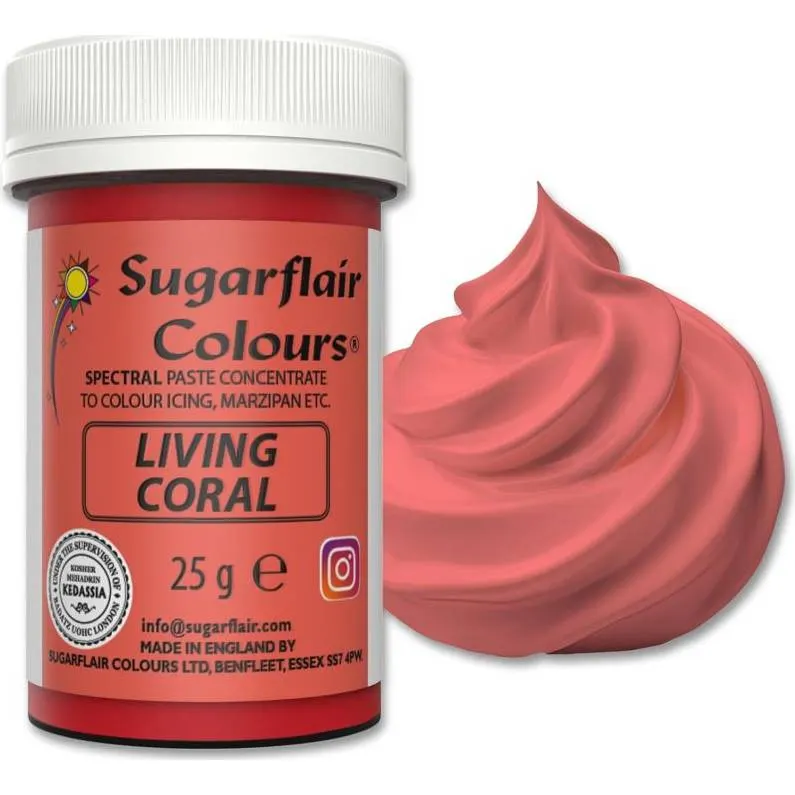 Gelová potravinářská barva Sugarflair v odstínu antique living coral pro obarvení krémů, potahů a těst