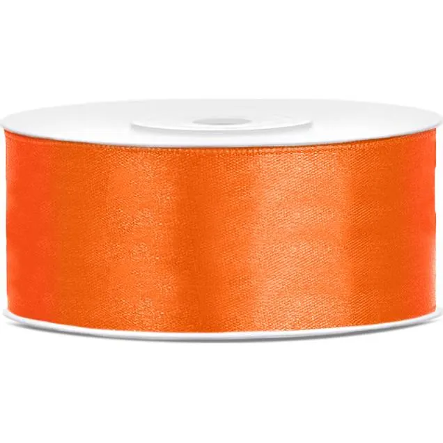 Oranžová saténová stuha šířky 25 mm a délky 25 m od značky PartyDeco k zabalení dárků a zdobení dortů