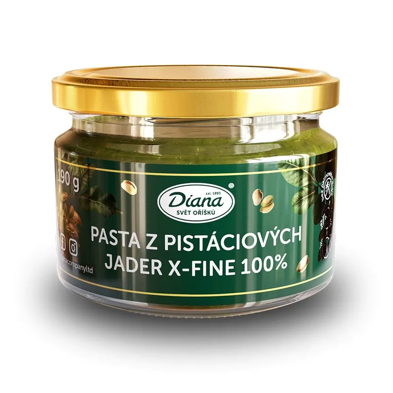 Pistáciová pasta DIANA z jemně mletých pistáciových jader 100 % pro ochucení krémů, dortů a dezertů