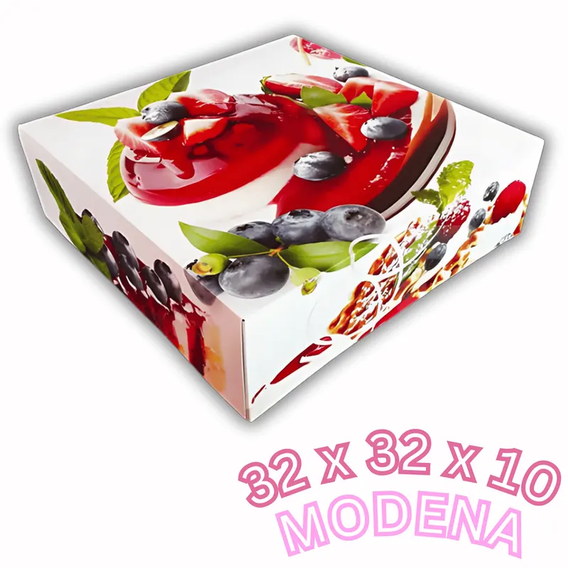 Dortová krabice Modena s barevným potiskem na ochranu a přepravu dortů, rychloskládací, rozměry 32 x 10 cm