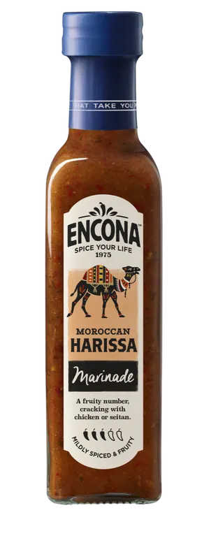 Encona Harissa marináda v lahvi 220 ml, středně ostrá ovocno-kořeněná směs z chilli, rajčat a česneku pro maroko inspirovaná jídla