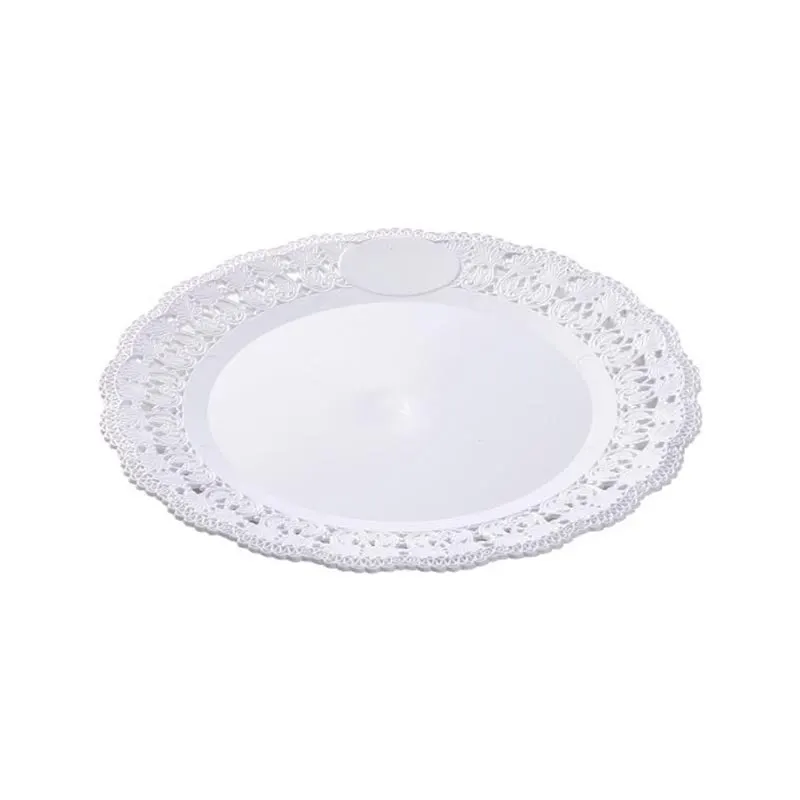 Bílý kulatý plastový tác s krajkou o průměru 44 cm na servírování dortů