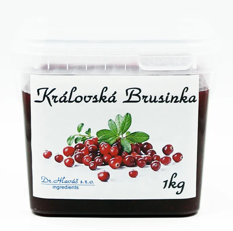 Cukrářská ovocná pomazánka Dr. Hlaváč s brusinkami a kousky ovoce v balení 1 kg k plnění dortů a pečiva