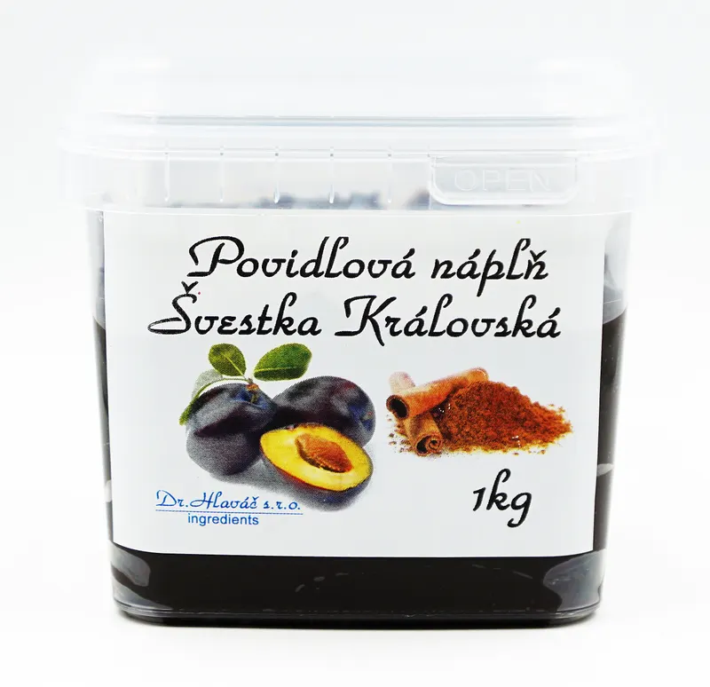 Povidlová náplň Dr. Hlaváč s příchutí švestky, skořice a rumu v balení 1 kg k plnění koláčů a pečiva