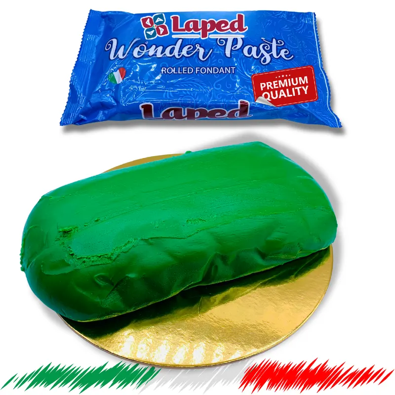 Zelená italská potahovací hmota LAPED na dorty o hmotnosti 1 kg, vhodná na hladký povrch a dekorace