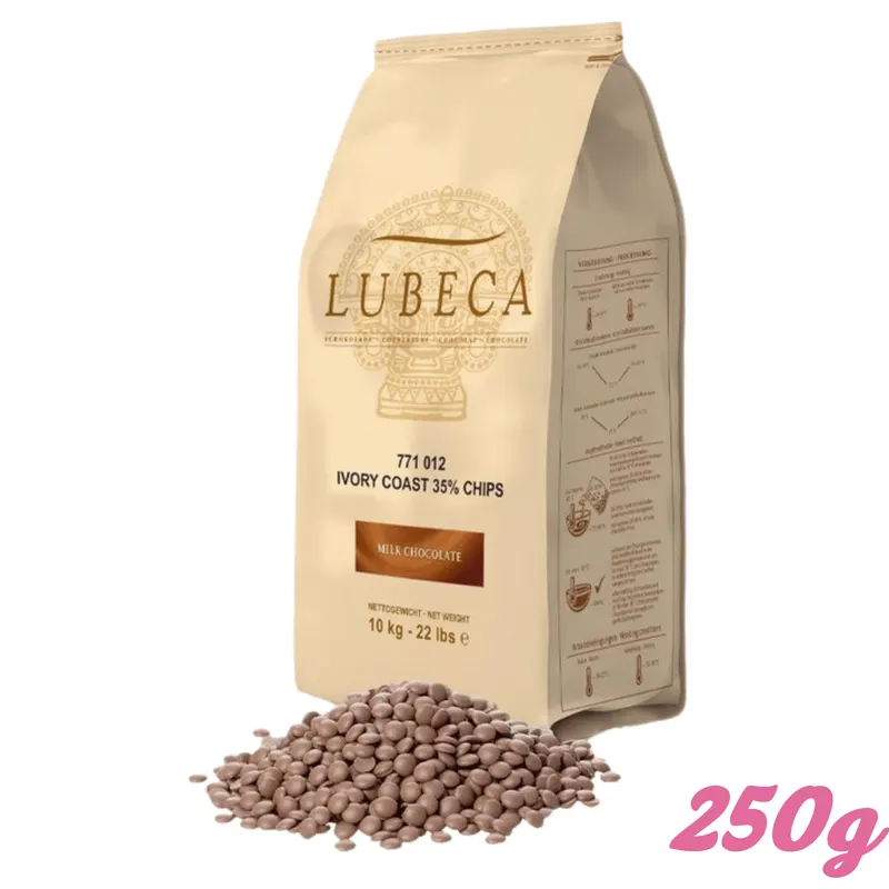 Německá mléčná čokoláda Lubeca s vanilkou v dóze o hmotnosti 250 g vhodná na pečení a zdobení
