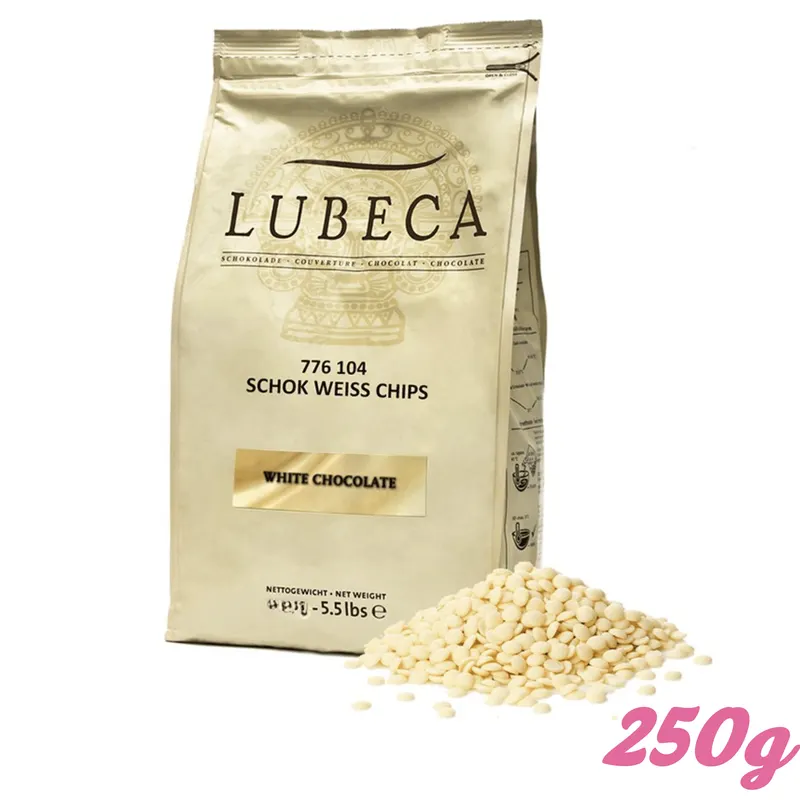 Německá bílá čokoláda Lubeca s vanilkou v dóze o hmotnosti 250 g pro pečení a zdobení dezertů