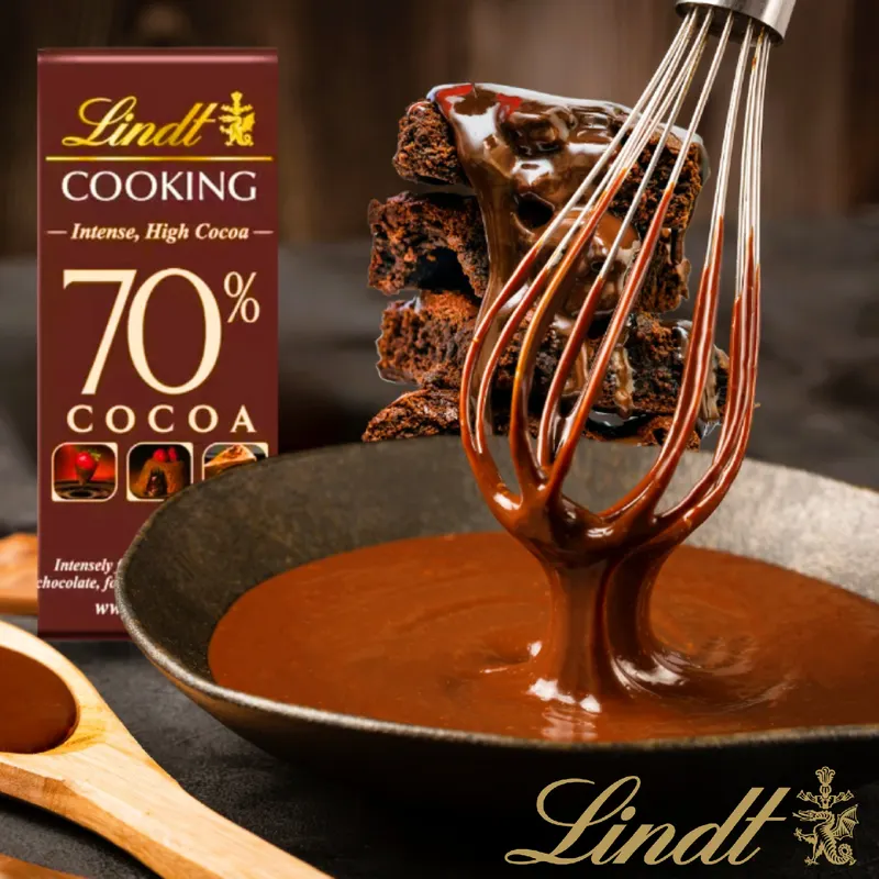 Lindt Cooking hořká čokoláda 70 % v tabulce o hmotnosti 200 g určená k pečení a výrobě polev