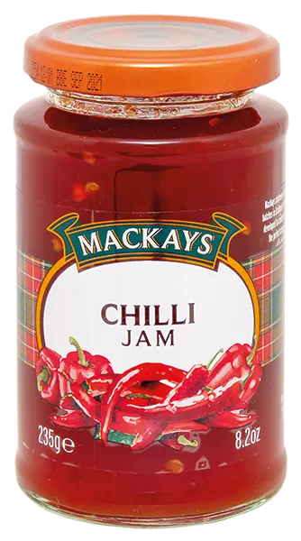 Chilli džem Mackays v 235g balení, sladko-pikantní pochutina k sendvičům, sýrům a grilovanému masu