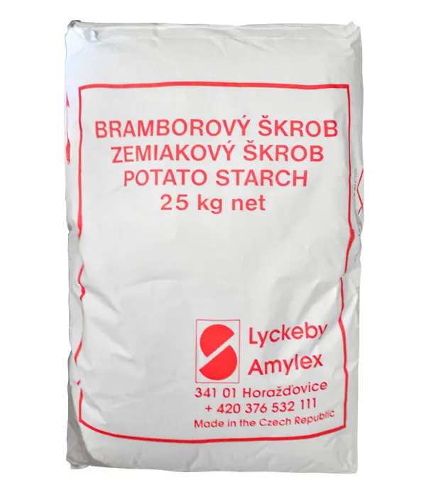 Bramborový škrob v 25kg pytli určený jako zahušťovadlo a surovina pro pečení a cukrářské krémy