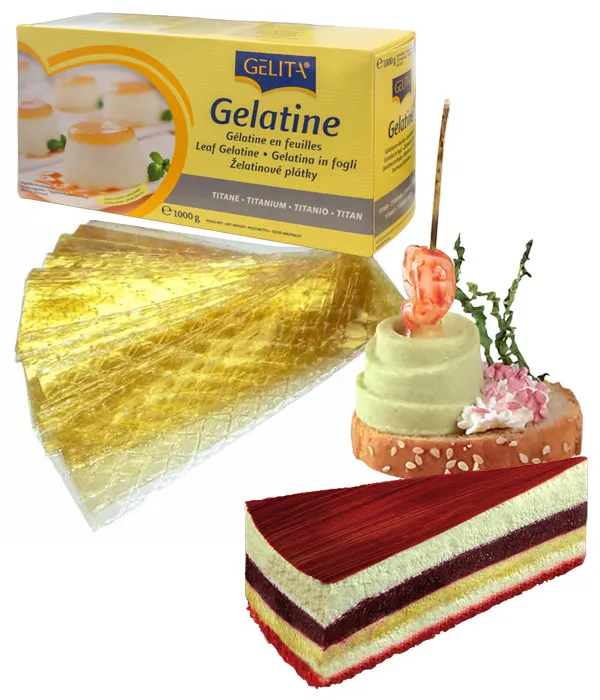 Plátková želatina GELITA Titanium 110 Bloom v balení 1 kg určená ke gelování krémů, pěn, mousse a želé