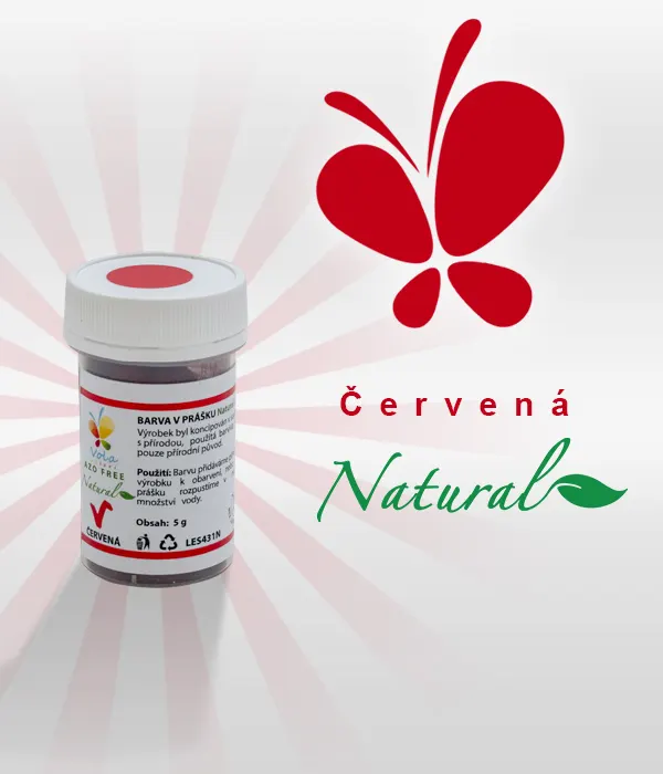 Přírodní červená barva v prášku Natural Line pro tónování cukrářských výrobků, balení 5 g v kelímku