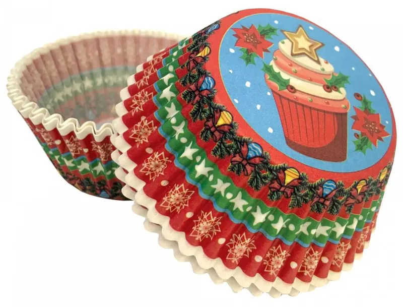 Vánoční papírové košíčky na muffiny Alvarak v balení 50 kusů s motivem pro adventní a sváteční pečení