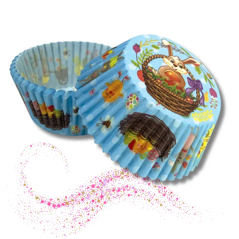 Modré velikonoční papírové košíčky na muffiny od značky Alvarak, balení 50 ks s jarními motivy