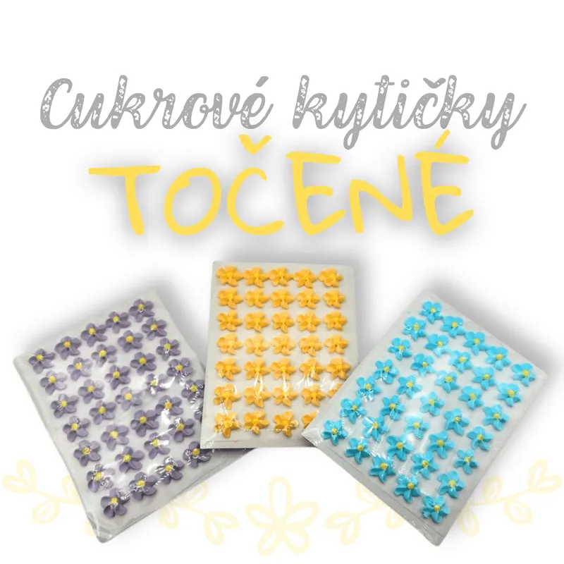 Malé cukrové kytičky točené od značky Frischmann k zdobení dortů, cupcakes a cukroví