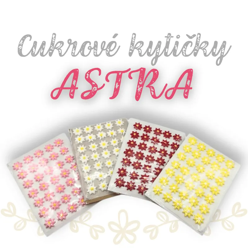 Malé cukrové kytičky Astra od značky Frischmann, 35 kusů pro zdobení dortů a dezertů