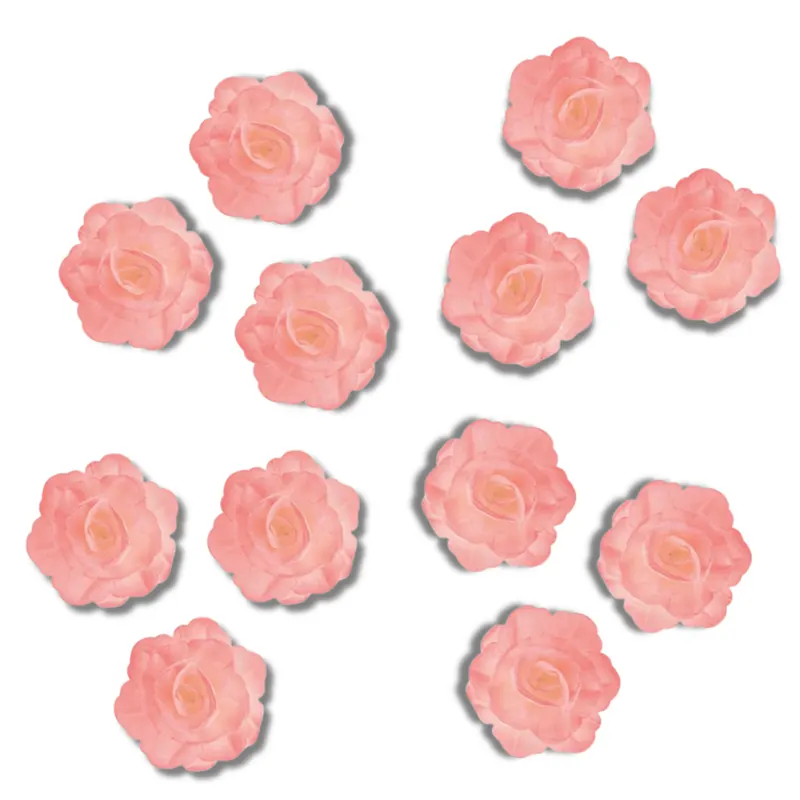 Malé jedlé květy z papíru ve tvaru růžové pivoňky, 18 kusů, průměr 4,5 cm, na zdobení dortů a cupcakes