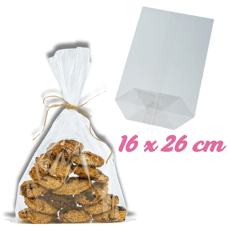 Průhledný celofánový sáček s křížovým dnem na balení cukroví a perníčků, rozměr 16 x 26 cm