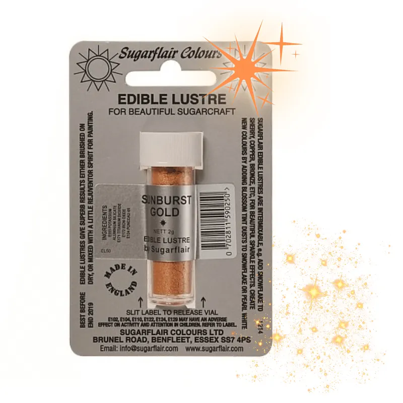 Prachová jedlá barva Sunburst Gold se zlatavým leskem na dekorování dortů a cukrářských výrobků