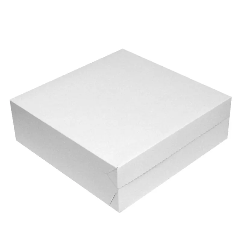 Pevná dortová krabice z potravinářského kartonu o rozměru 28 x 28 x 10 cm pro přepravu dortů a zákusků