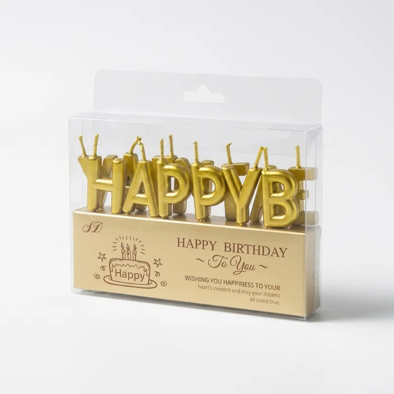 Zlaté svíčky s nápisem Happy Birthday, 13 kusů, k zdobení narozeninového dortu