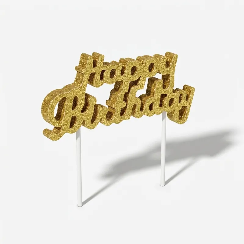 Zlatá svíčka na dort s nápisem Happy Birthday pro narozeninovou oslavu