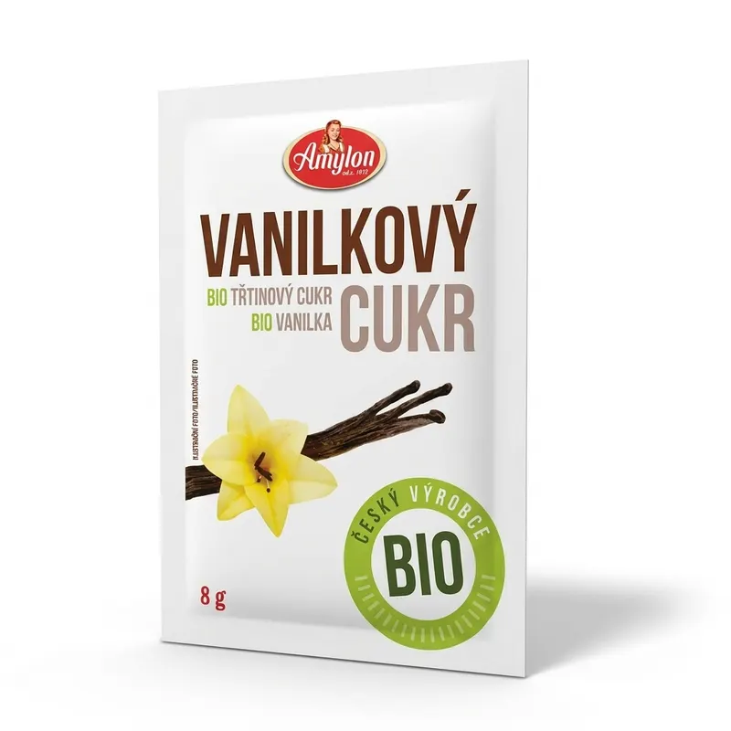 Vanilkový BIO cukr Amylon s mletými bourbon vanilkovými lusky v balení 8 g pro sladké pečení a dezerty