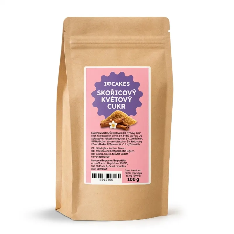 Skořicový květový cukr od značky I love Cakes v balení 100 g k posypání pečiva a zdobení dortů