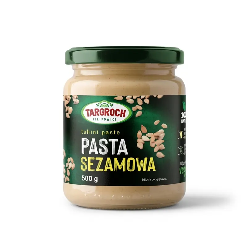 Sezamová pasta Tahini od značky Targroch v balení 500 g vhodná jako surovina do sladkého pečení a cukrářských krémů
