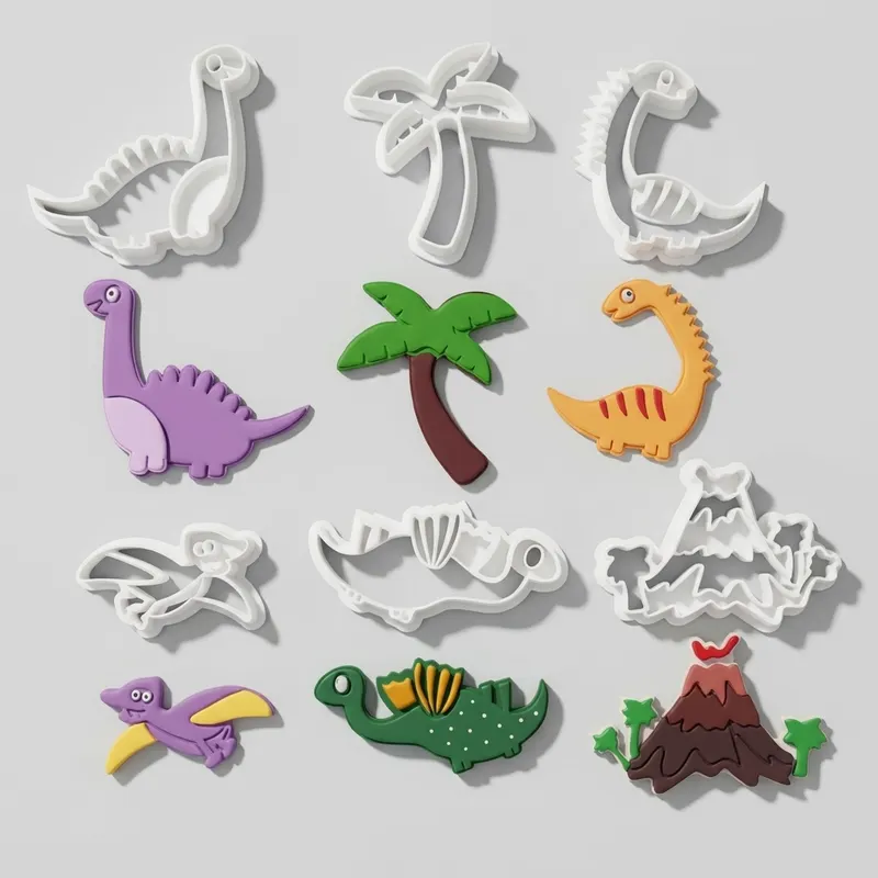 Sada 12 vykrajovátek ve tvaru dinosaurů značky Cakesicq na pečení dětských sušenek a dortů