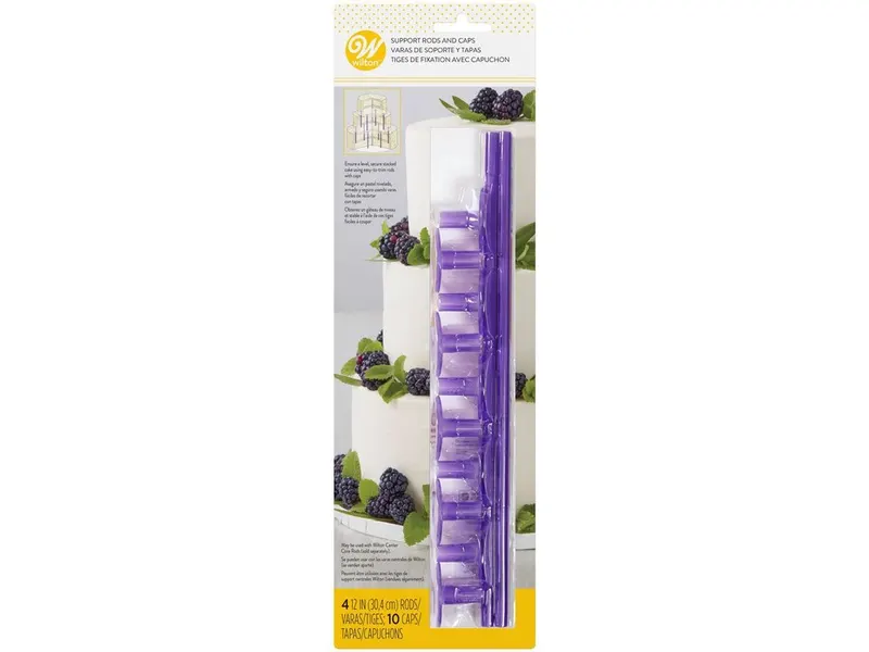 Plastové sloupky do dortu s podstavami fialové 30 cm, 4 ks