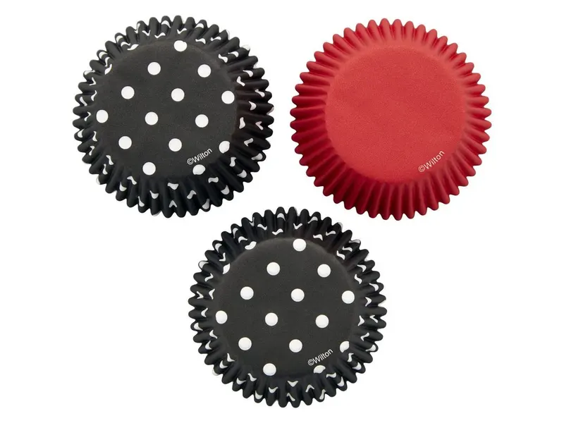 Košíčky na muffiny červené a černé s puntíky Wilton 75 ks