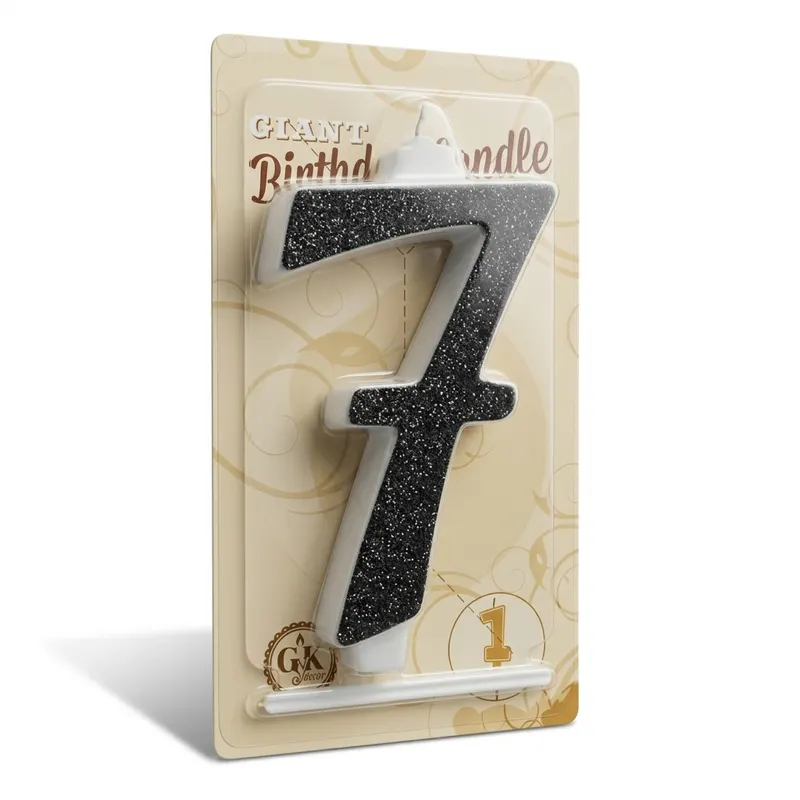 Dortová svíčka číslice 7 černá, výška 13 cm, velká