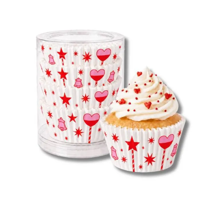 Košíčky na mini muffiny červené hvězdy a zvonky 100 ks