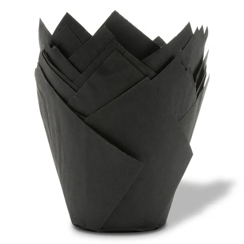 Černé papírové košíčky na muffiny tulipán 200 ks
