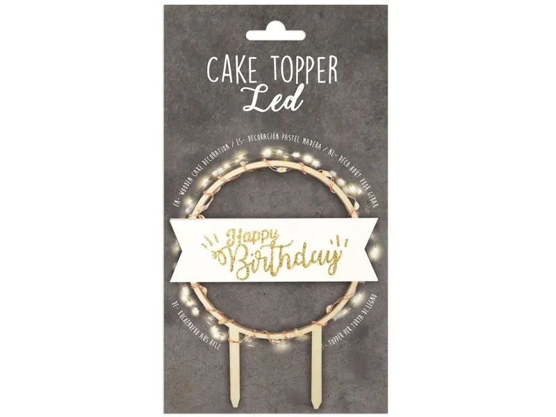 Zápich na dort LED Happy Birthday, průměr 9 cm